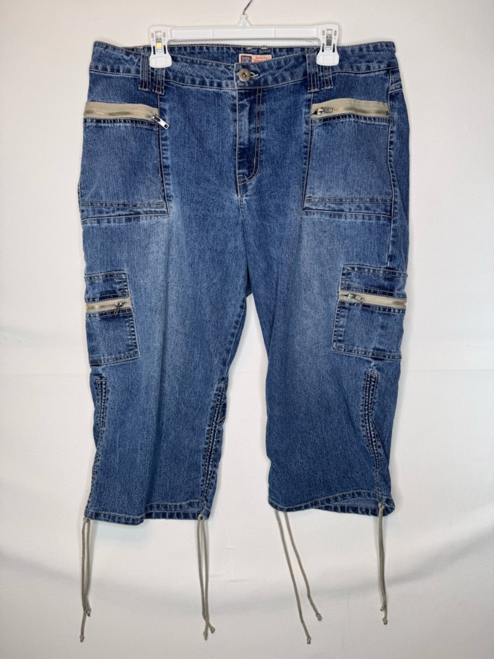 Faded Glory VTG Y2K bareback crop jeans plus size 18W zip pockets drawstring leg